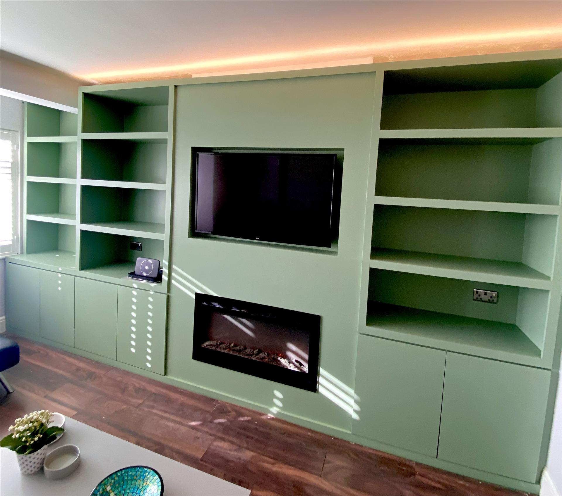 Spray-painted green shelving unit, Essex